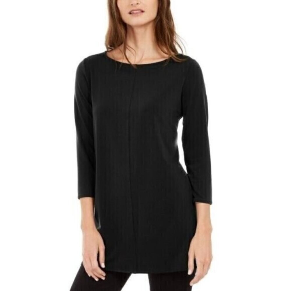 Alfani Petite Black Boat-Neck 3/4 Sleeve Tunic / Top NWT